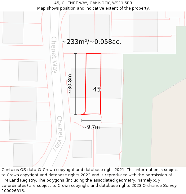 45, CHENET WAY, CANNOCK, WS11 5RR: Plot and title map