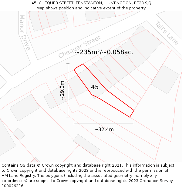 45, CHEQUER STREET, FENSTANTON, HUNTINGDON, PE28 9JQ: Plot and title map