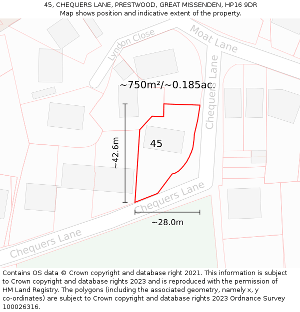 45, CHEQUERS LANE, PRESTWOOD, GREAT MISSENDEN, HP16 9DR: Plot and title map