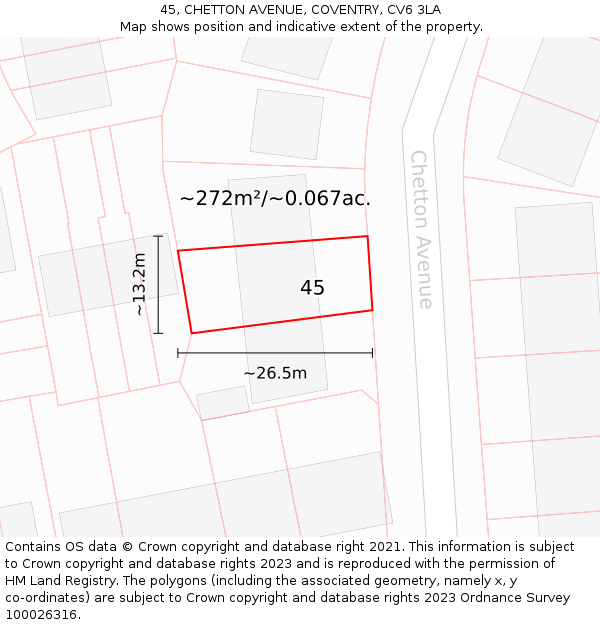 45, CHETTON AVENUE, COVENTRY, CV6 3LA: Plot and title map