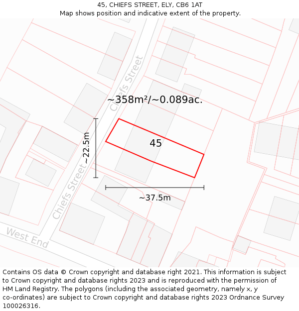 45, CHIEFS STREET, ELY, CB6 1AT: Plot and title map