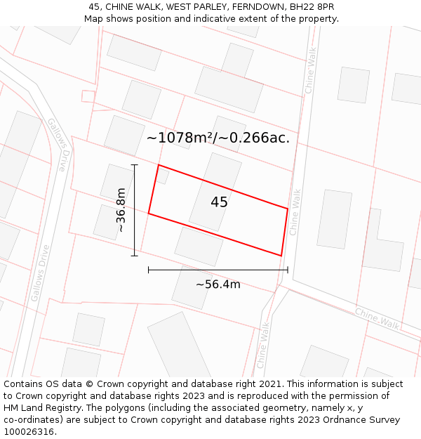 45, CHINE WALK, WEST PARLEY, FERNDOWN, BH22 8PR: Plot and title map