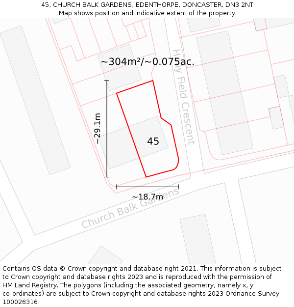 45, CHURCH BALK GARDENS, EDENTHORPE, DONCASTER, DN3 2NT: Plot and title map