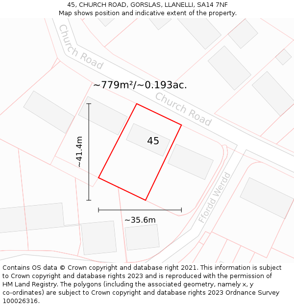 45, CHURCH ROAD, GORSLAS, LLANELLI, SA14 7NF: Plot and title map