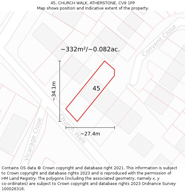 45, CHURCH WALK, ATHERSTONE, CV9 1PP: Plot and title map