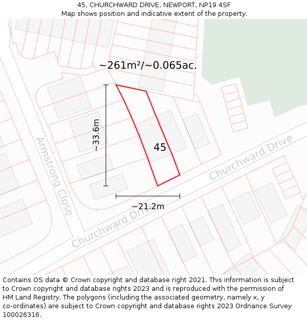 45, CHURCHWARD DRIVE, NEWPORT, NP19 4SF: Plot and title map
