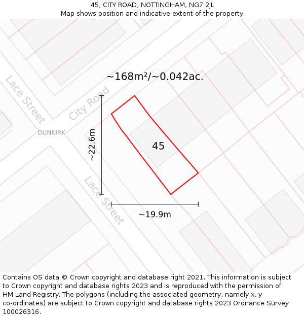 45, CITY ROAD, NOTTINGHAM, NG7 2JL: Plot and title map