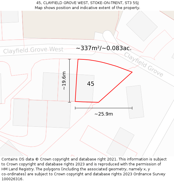 45, CLAYFIELD GROVE WEST, STOKE-ON-TRENT, ST3 5SJ: Plot and title map