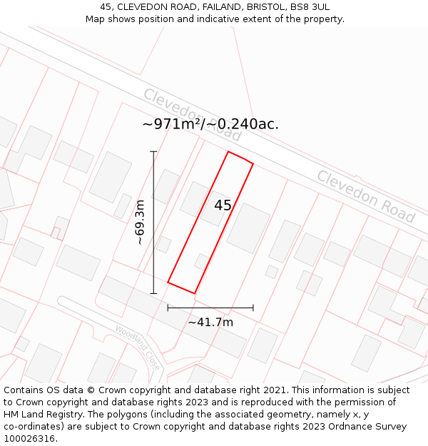 45, CLEVEDON ROAD, FAILAND, BRISTOL, BS8 3UL: Plot and title map