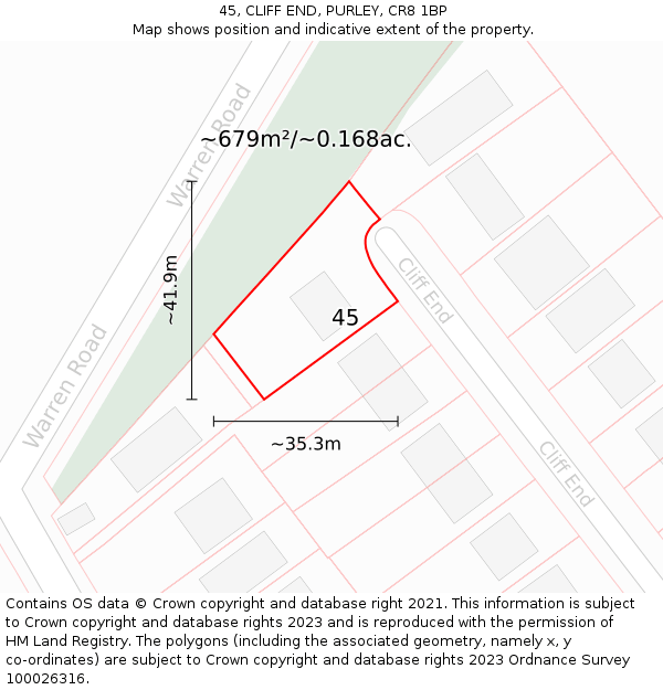 45, CLIFF END, PURLEY, CR8 1BP: Plot and title map