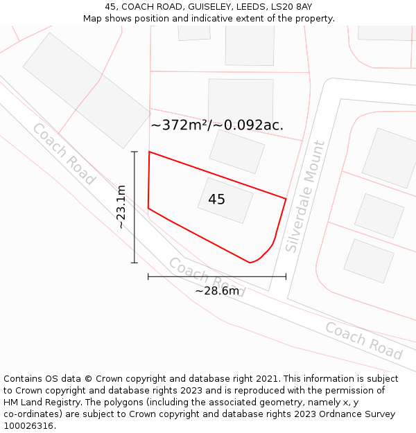 45, COACH ROAD, GUISELEY, LEEDS, LS20 8AY: Plot and title map