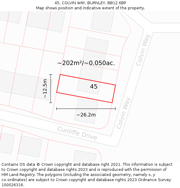 45, COLVIN WAY, BURNLEY, BB12 6BP: Plot and title map