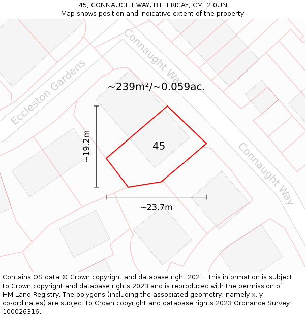 45, CONNAUGHT WAY, BILLERICAY, CM12 0UN: Plot and title map