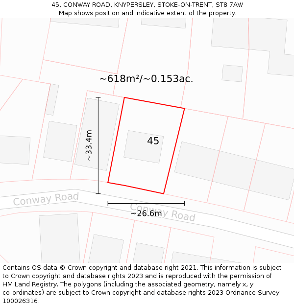 45, CONWAY ROAD, KNYPERSLEY, STOKE-ON-TRENT, ST8 7AW: Plot and title map