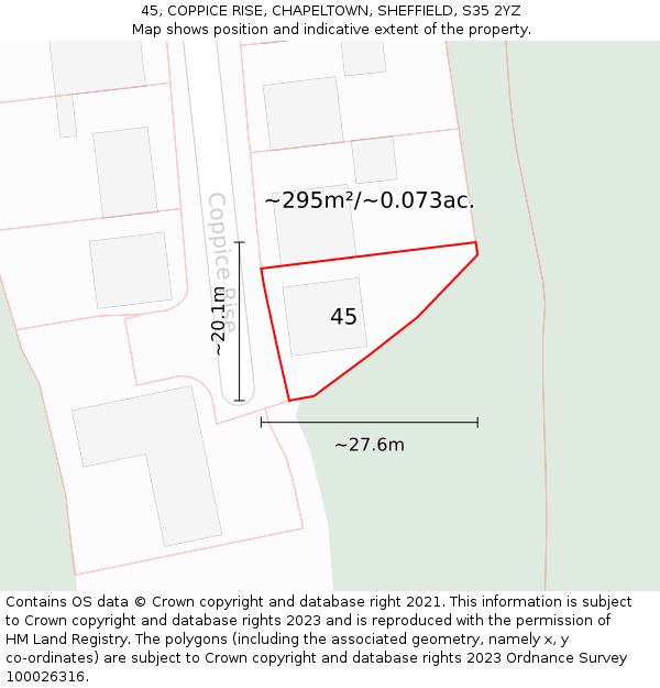 45, COPPICE RISE, CHAPELTOWN, SHEFFIELD, S35 2YZ: Plot and title map