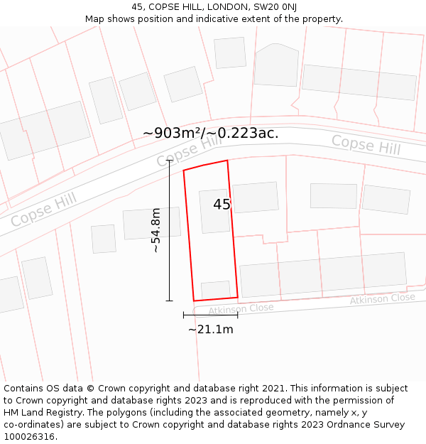 45, COPSE HILL, LONDON, SW20 0NJ: Plot and title map