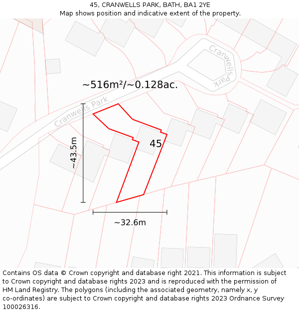 45, CRANWELLS PARK, BATH, BA1 2YE: Plot and title map