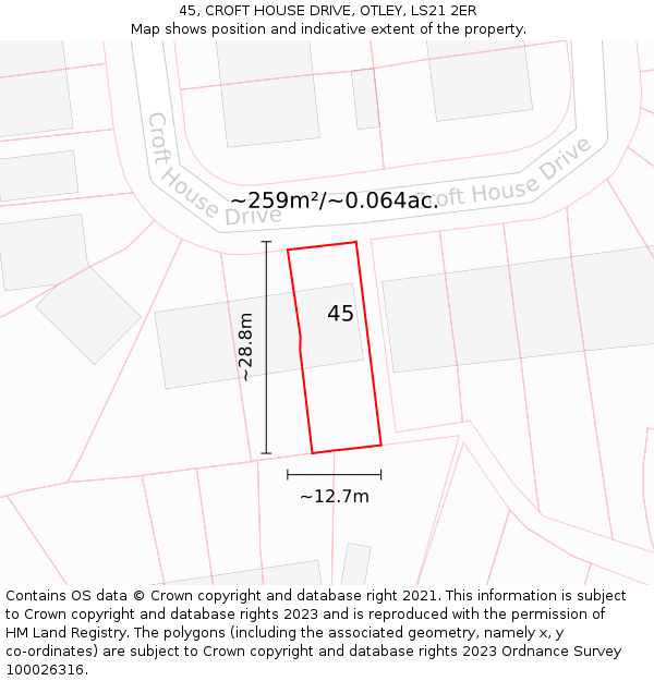 45, CROFT HOUSE DRIVE, OTLEY, LS21 2ER: Plot and title map