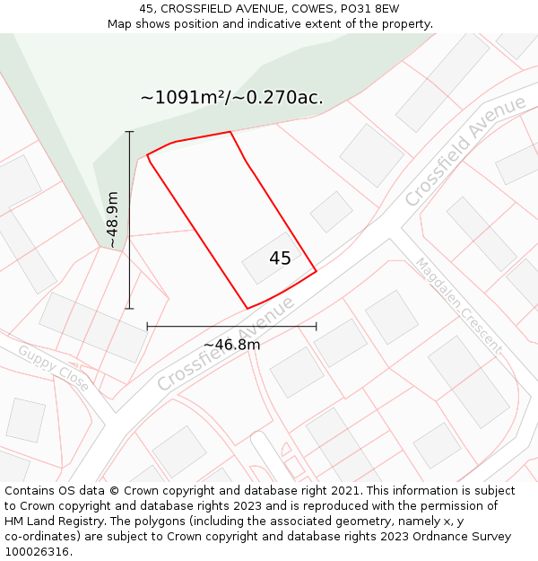 45, CROSSFIELD AVENUE, COWES, PO31 8EW: Plot and title map