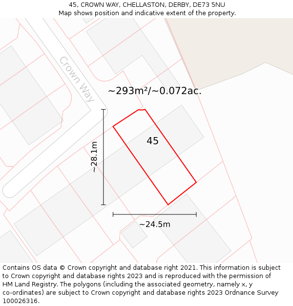 45, CROWN WAY, CHELLASTON, DERBY, DE73 5NU: Plot and title map