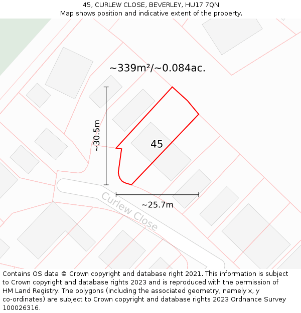 45, CURLEW CLOSE, BEVERLEY, HU17 7QN: Plot and title map