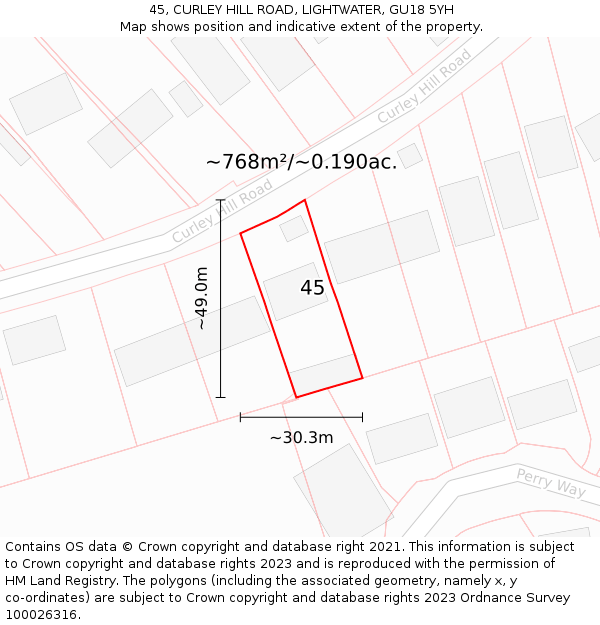 45, CURLEY HILL ROAD, LIGHTWATER, GU18 5YH: Plot and title map