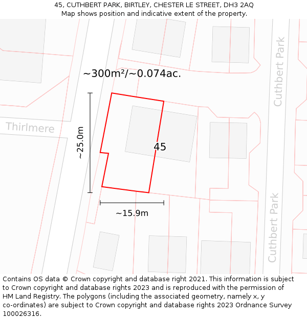45, CUTHBERT PARK, BIRTLEY, CHESTER LE STREET, DH3 2AQ: Plot and title map