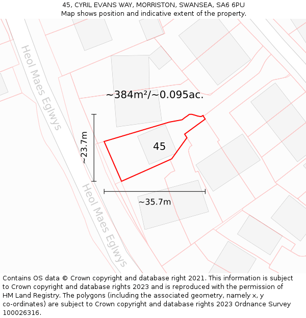 45, CYRIL EVANS WAY, MORRISTON, SWANSEA, SA6 6PU: Plot and title map