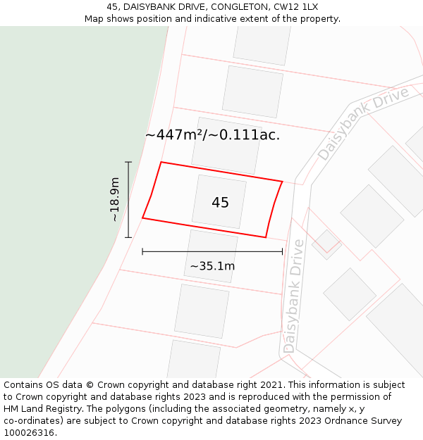 45, DAISYBANK DRIVE, CONGLETON, CW12 1LX: Plot and title map