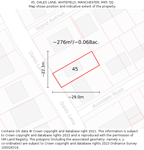 45, DALES LANE, WHITEFIELD, MANCHESTER, M45 7JQ: Plot and title map