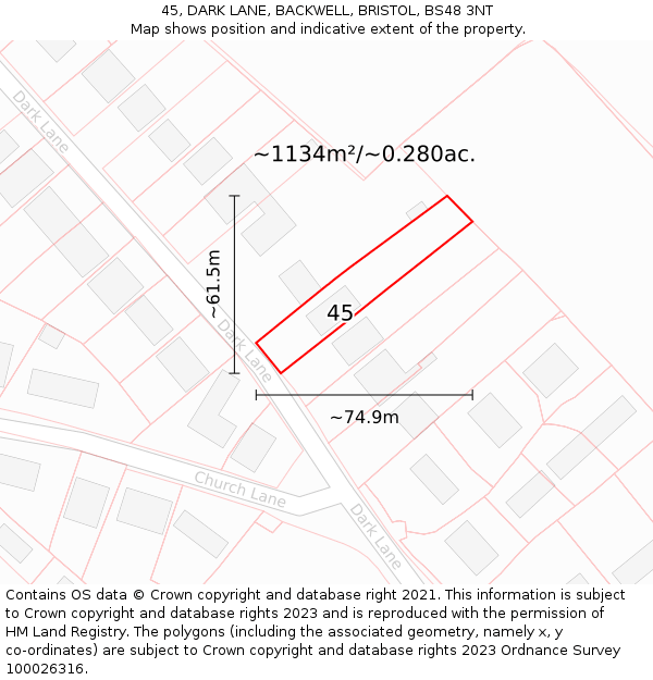 45, DARK LANE, BACKWELL, BRISTOL, BS48 3NT: Plot and title map