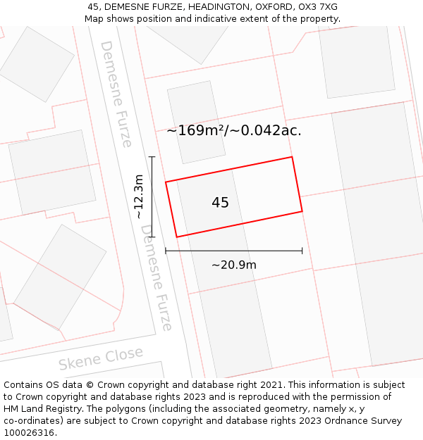 45, DEMESNE FURZE, HEADINGTON, OXFORD, OX3 7XG: Plot and title map