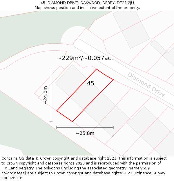 45, DIAMOND DRIVE, OAKWOOD, DERBY, DE21 2JU: Plot and title map