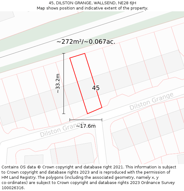 45, DILSTON GRANGE, WALLSEND, NE28 6JH: Plot and title map