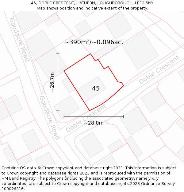 45, DOBLE CRESCENT, HATHERN, LOUGHBOROUGH, LE12 5NY: Plot and title map