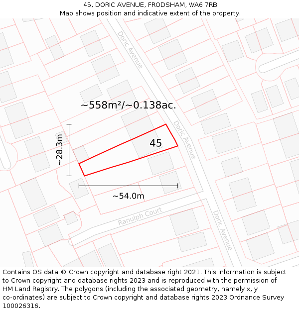 45, DORIC AVENUE, FRODSHAM, WA6 7RB: Plot and title map