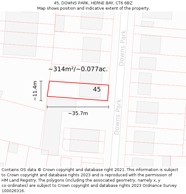 45, DOWNS PARK, HERNE BAY, CT6 6BZ: Plot and title map