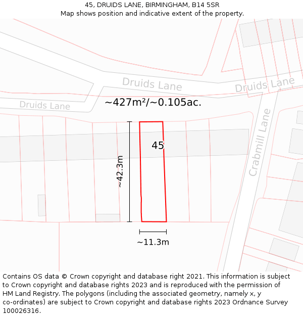 45, DRUIDS LANE, BIRMINGHAM, B14 5SR: Plot and title map