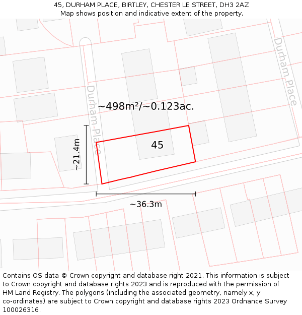 45, DURHAM PLACE, BIRTLEY, CHESTER LE STREET, DH3 2AZ: Plot and title map