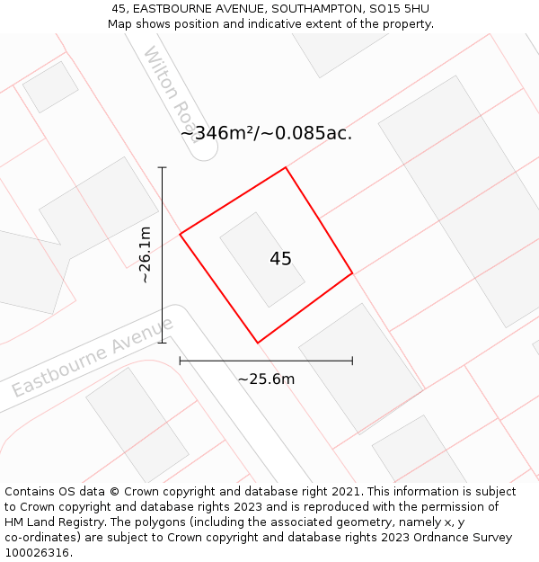 45, EASTBOURNE AVENUE, SOUTHAMPTON, SO15 5HU: Plot and title map