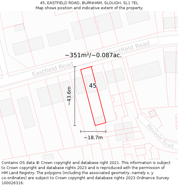 45, EASTFIELD ROAD, BURNHAM, SLOUGH, SL1 7EL: Plot and title map