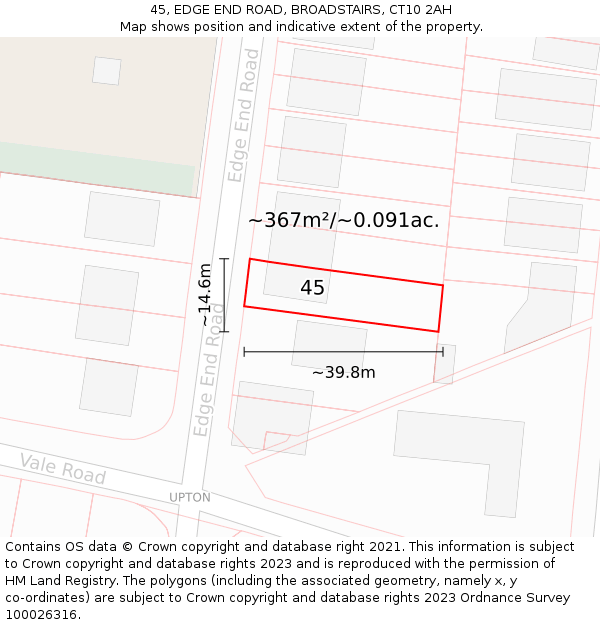 45, EDGE END ROAD, BROADSTAIRS, CT10 2AH: Plot and title map