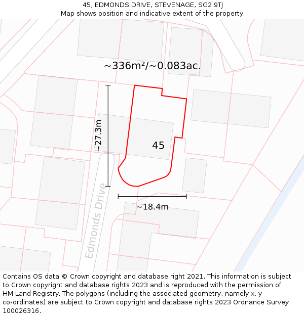 45, EDMONDS DRIVE, STEVENAGE, SG2 9TJ: Plot and title map