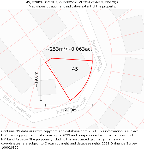 45, EDRICH AVENUE, OLDBROOK, MILTON KEYNES, MK6 2QP: Plot and title map