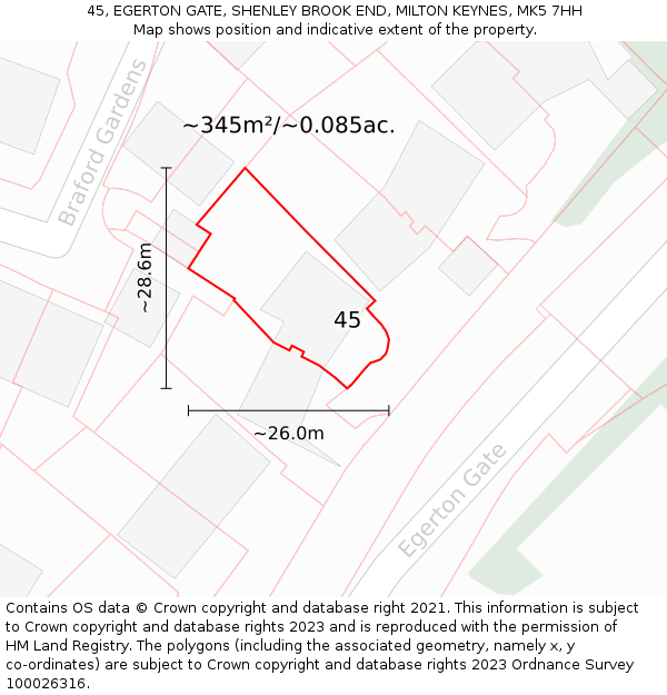 45, EGERTON GATE, SHENLEY BROOK END, MILTON KEYNES, MK5 7HH: Plot and title map