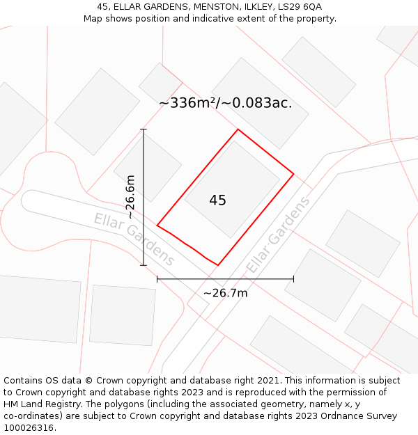 45, ELLAR GARDENS, MENSTON, ILKLEY, LS29 6QA: Plot and title map