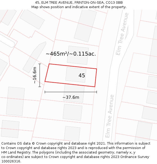 45, ELM TREE AVENUE, FRINTON-ON-SEA, CO13 0BB: Plot and title map