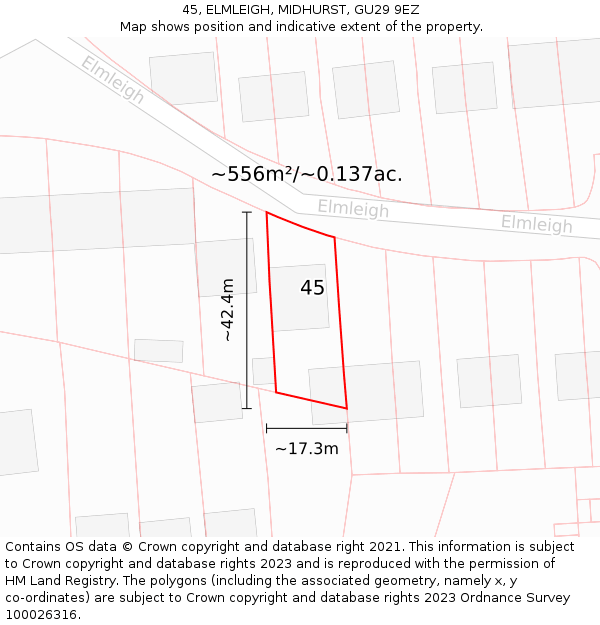 45, ELMLEIGH, MIDHURST, GU29 9EZ: Plot and title map