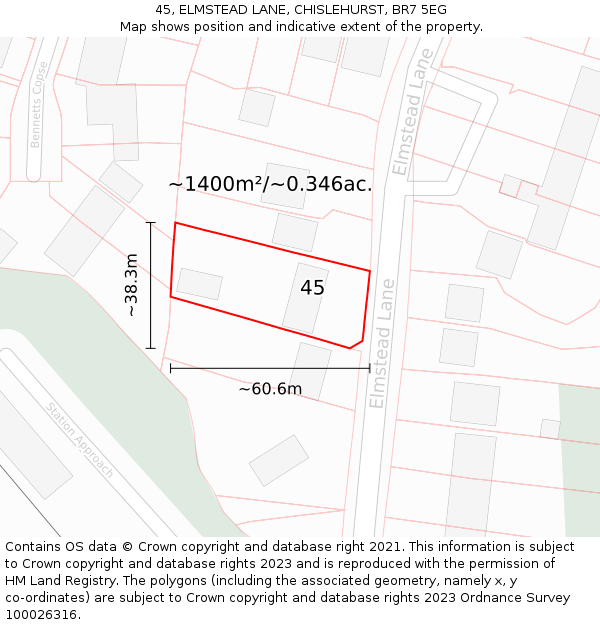 45, ELMSTEAD LANE, CHISLEHURST, BR7 5EG: Plot and title map