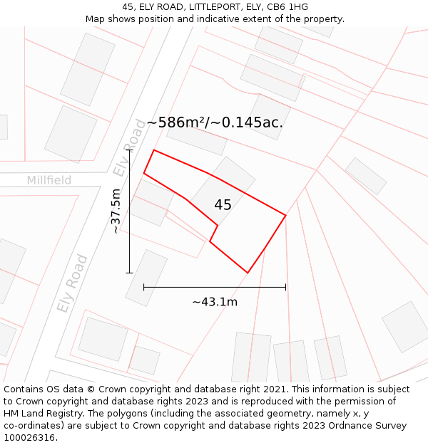 45, ELY ROAD, LITTLEPORT, ELY, CB6 1HG: Plot and title map